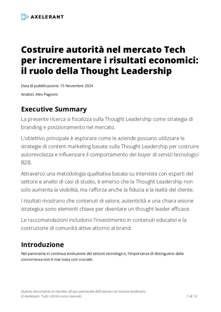 Costruire autorità nel mercato Tech per incrementare i risultati economici: il ruolo della Thought Leadership