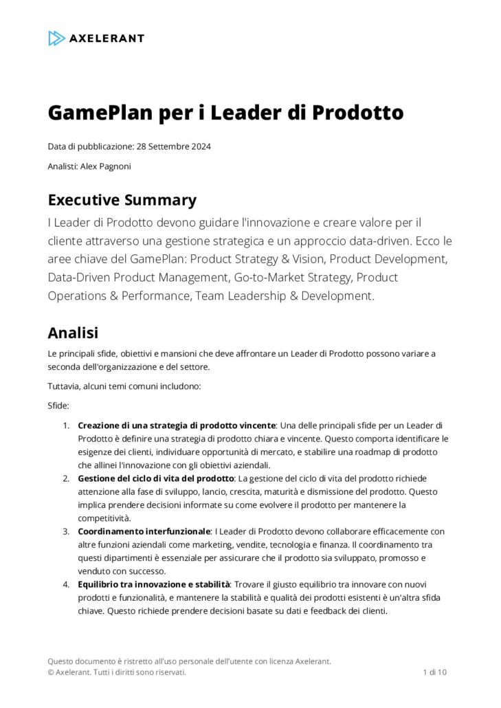 GamePlan per i Leader di Prodotto